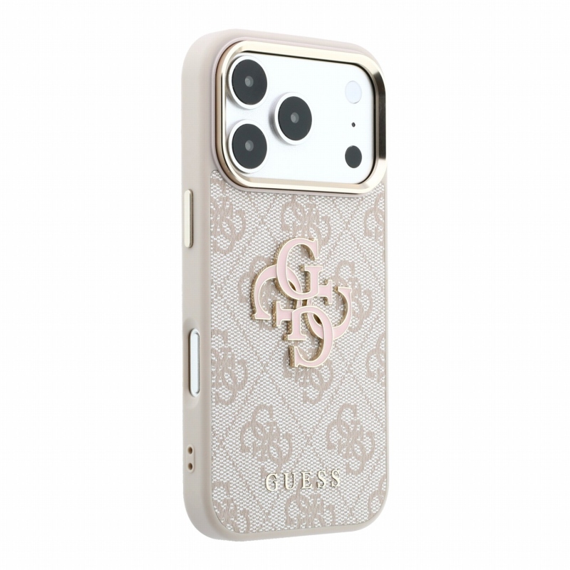 Guess PU 4G Resin Metal Logo hátsó tok iPhone 18 Pro-hoz, rózsaszín