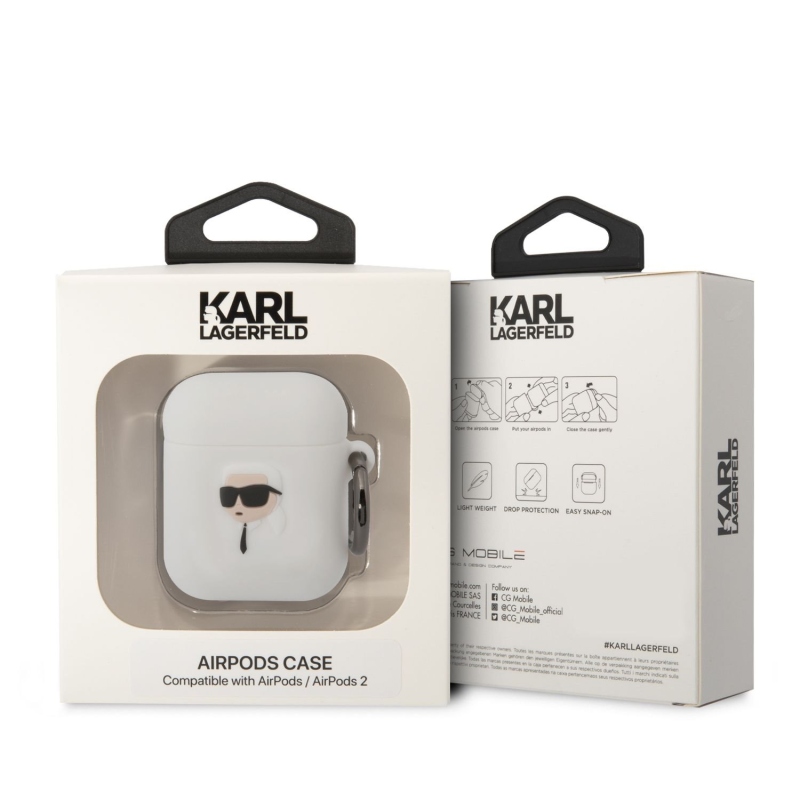 Karl Lagerfeld 3D Logo NFT Karl Head szilikon tok Airpods 1/2 Fehér