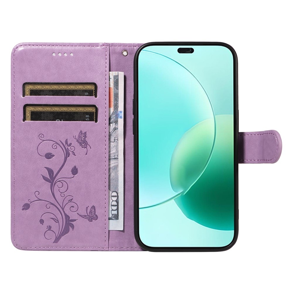 Virágok könyvtáska Honor 400 Lite-hoz - világos lila