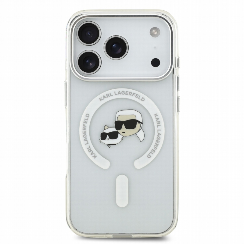 Karl Lagerfeld IML K&CH Heads fémkeretes MagSafe hátsó tok iPhone 18 Pro-hoz, fehér