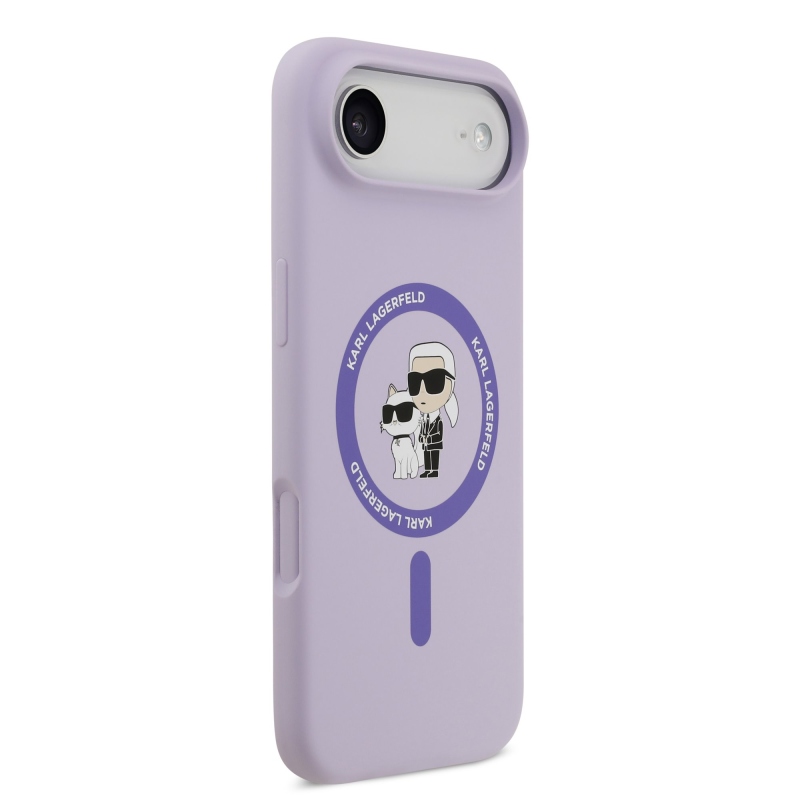 Karl Lagerfeld folyékony szilikon Karl és Choupette MagSafe hátlap iPhone 17 Air lila színű iPhone 17 Airhez