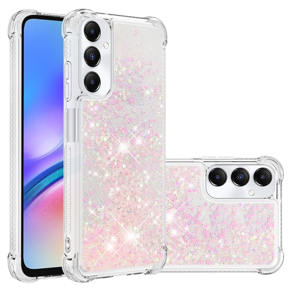 Glitter zselés homokóra tok Samsung Galaxy A05s készülékhez - rózsaszín/csillagok