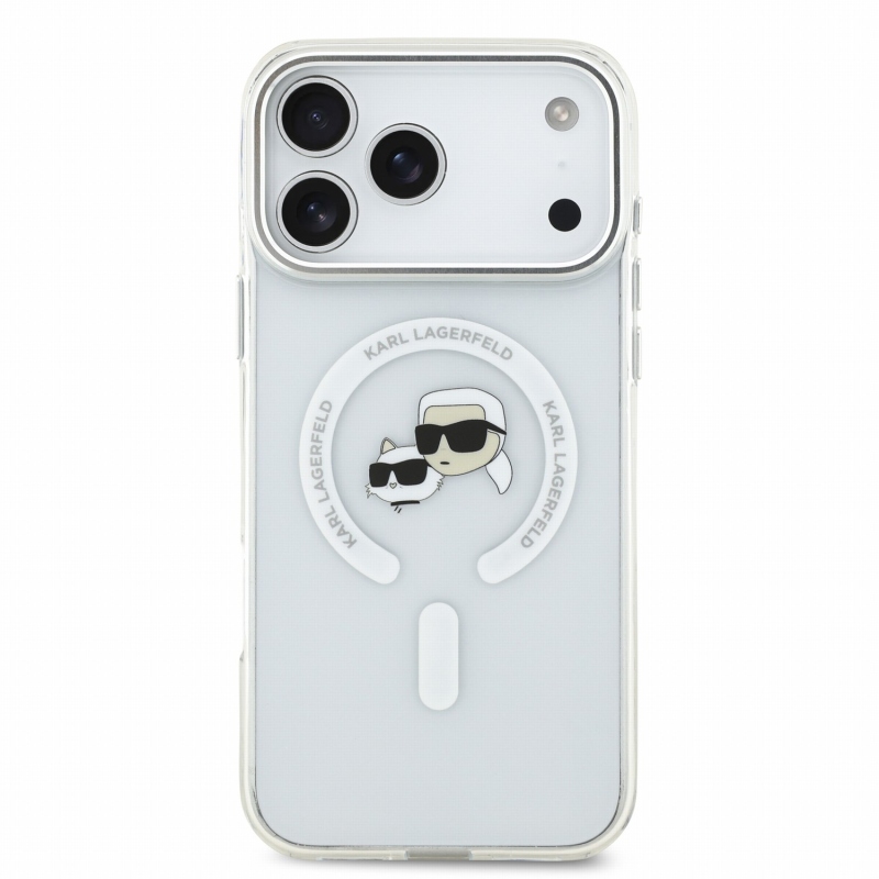 Karl Lagerfeld IML K&CH Heads fémkeretes MagSafe hátlap az iPhone 18 Pro Max-hoz, fehér