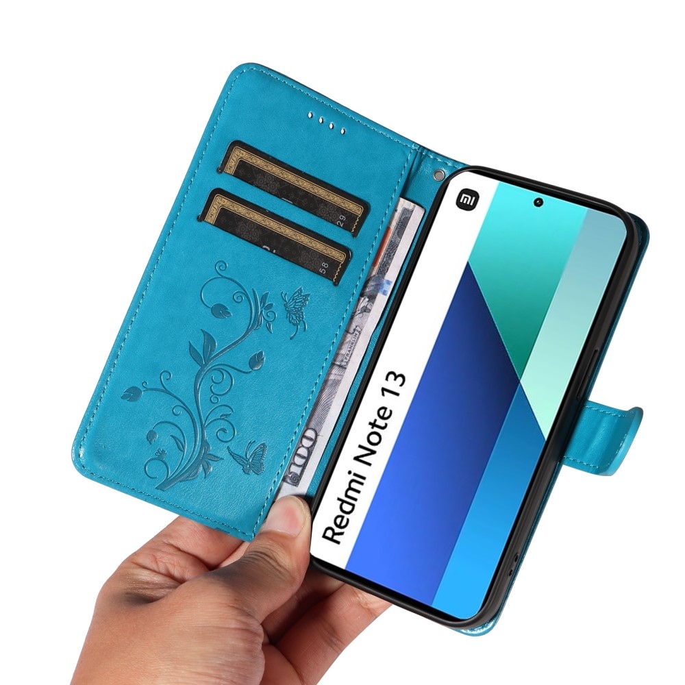 Virágos könyv tok Xiaomi Redmi Note 13-hoz - kék