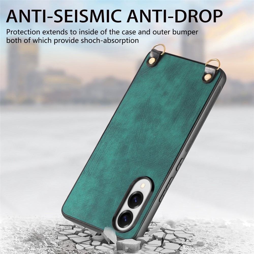 Retro zselés tok zsinórral és műbőrrel Samsung Galaxy S25 Edge készülékhez - zöld