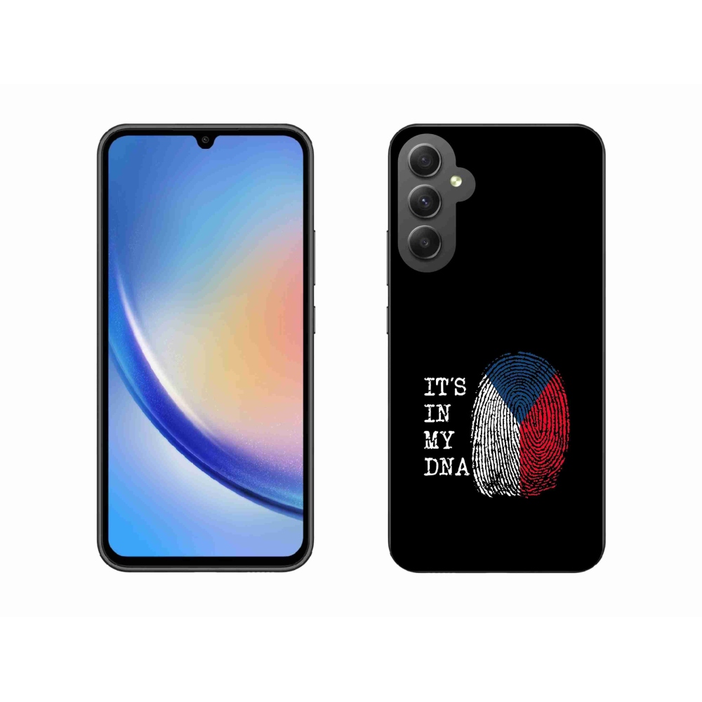 Gél védőhuzat mmCase Samsung Galaxy A34 5G - zászlós ujjlenyomat fekete háttérrel