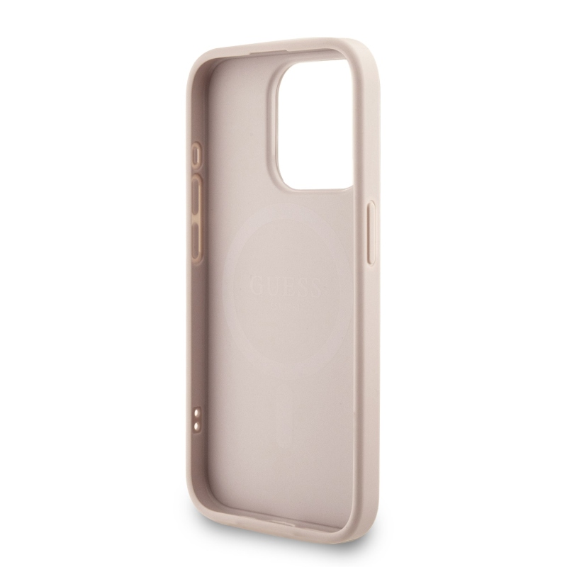 Guess PU bőr 4G színes gyűrűs pánt MagSafe hátsó borító iPhone 15 Pro Max rózsaszínhez