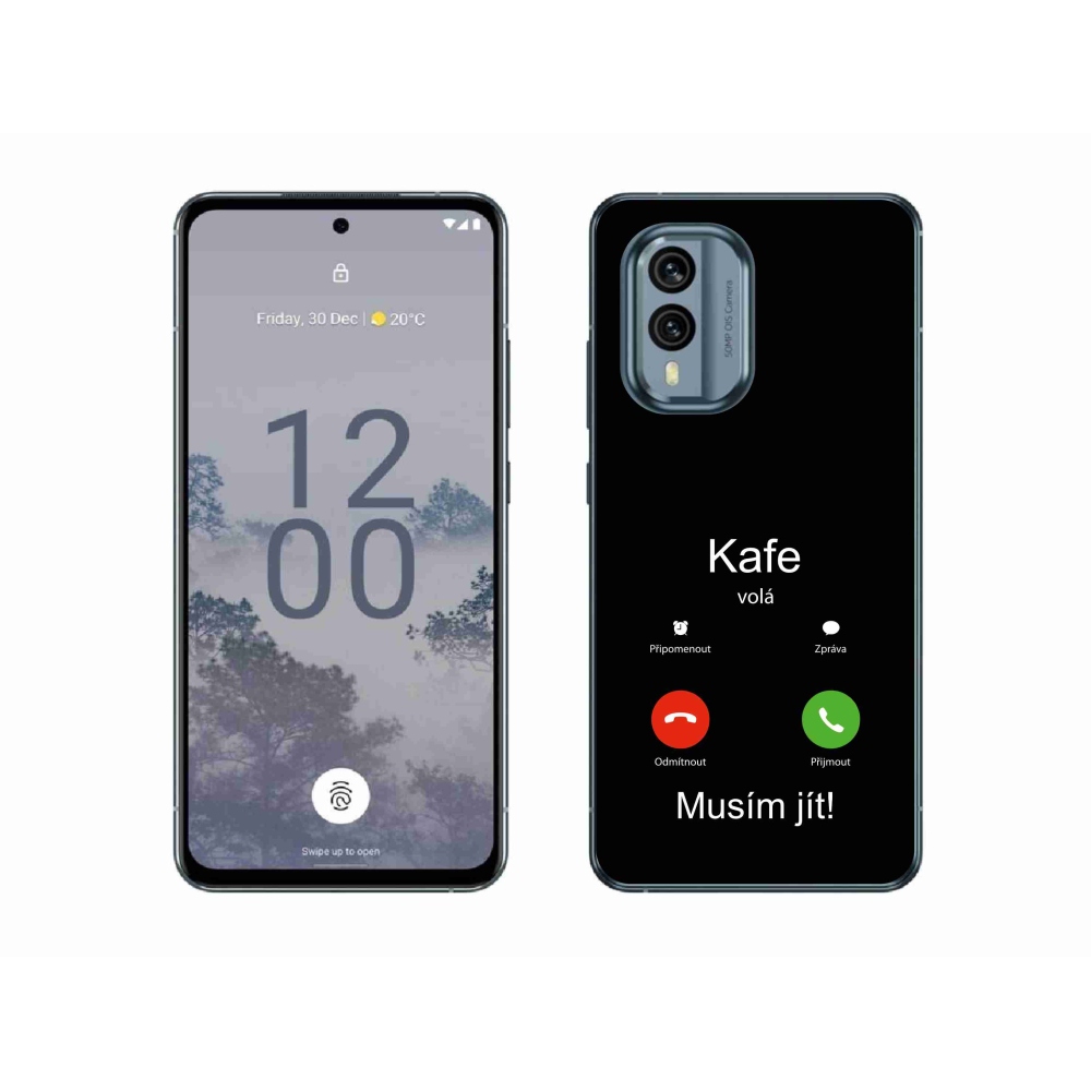 Zselés borítás mmCase a Nokia X30 5G készülékhez - fekete háttérrel, kávé hívószámmal