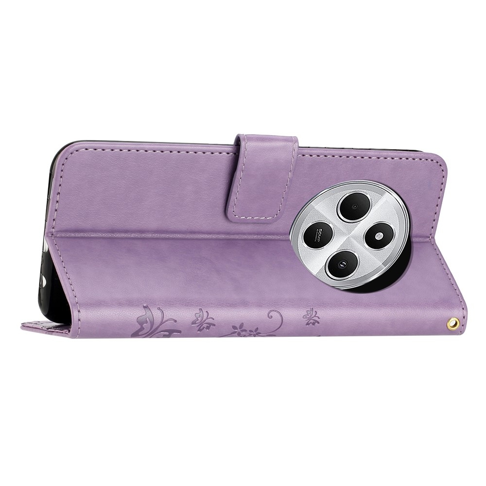 Virágok könyv tok Xiaomi Redmi 14C/Poco C75-hez - világos lila