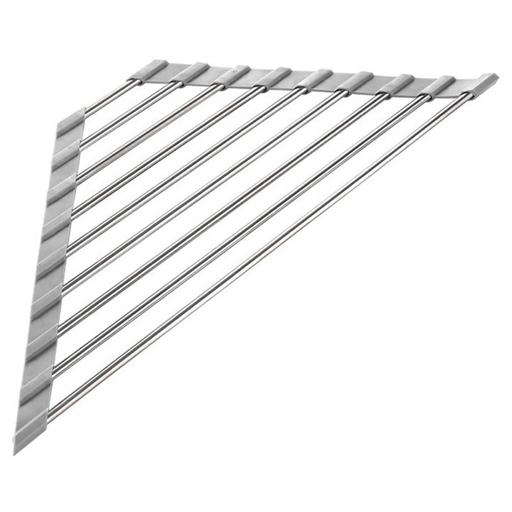 Görgős rozsdamentes acél edényszárító a mosogató felett, szürke színben