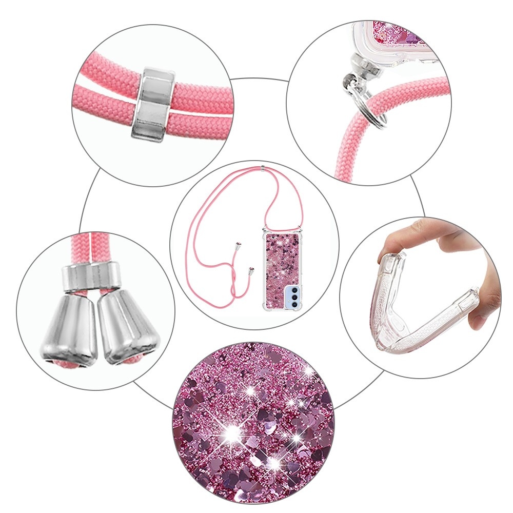 Csillogó homokóra zselés tok húzózsinórral Samsung Galaxy A26 5G - rózsaszín/arany/szív