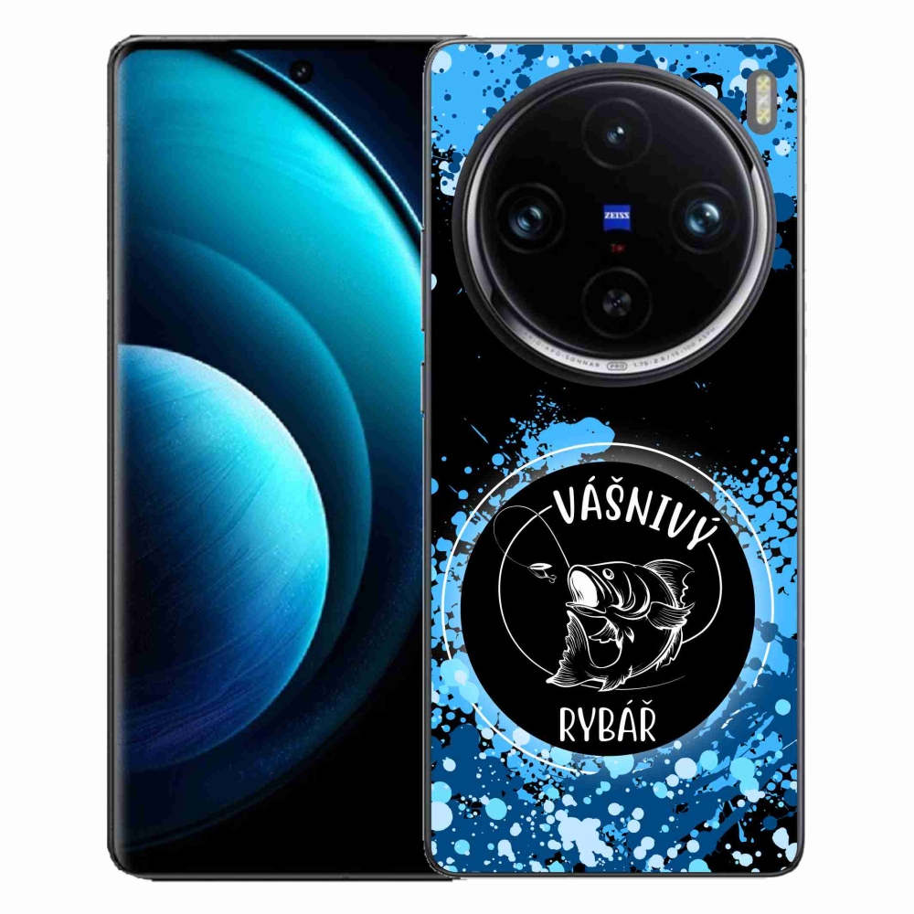 Zselés borítás mmCase a Vivo X100 Pro 5G-n - szenvedélyes halász fekete háttérrel