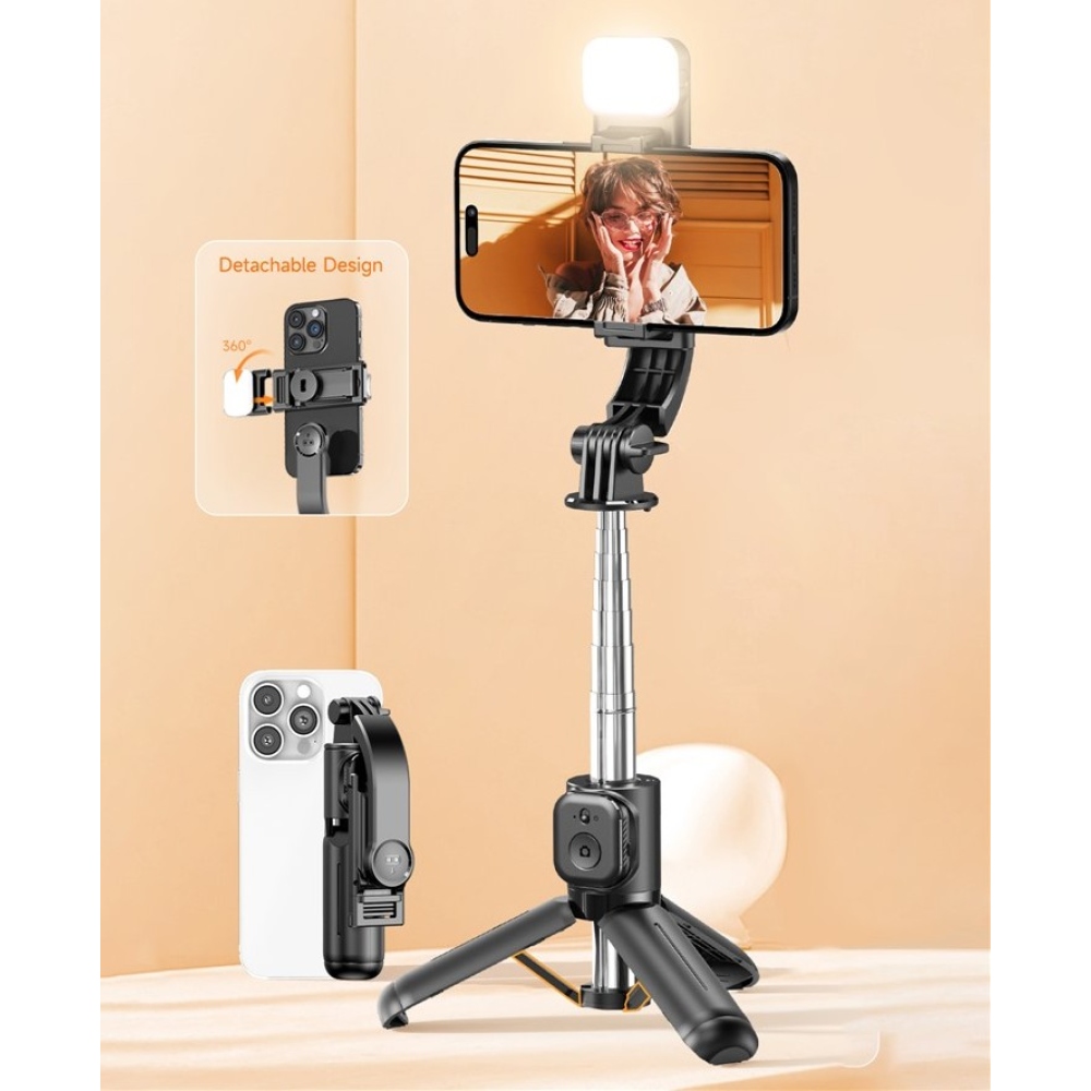 Q21S mini szelfibot állvánnyal, LED lámpával és Bluetooth-szal