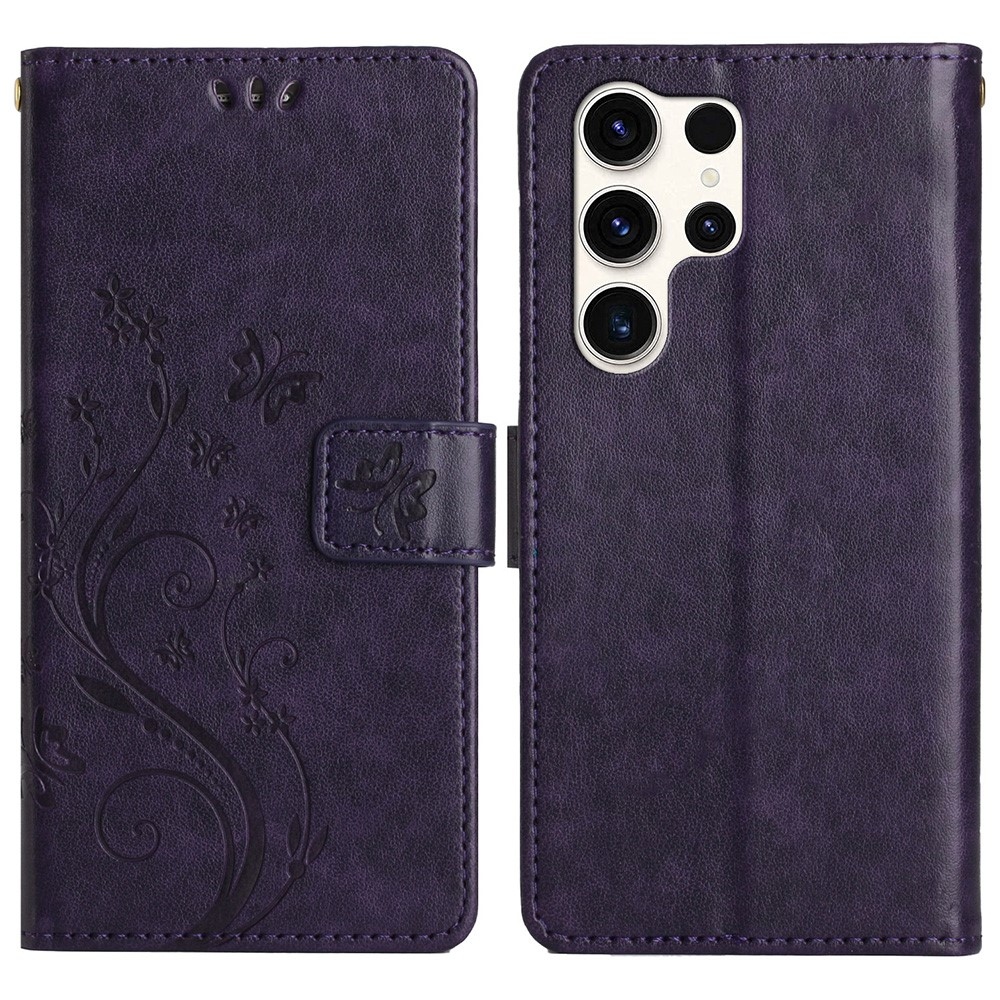 Virágok könyv tok Samsung Galaxy S25 Ultra - sötét lila