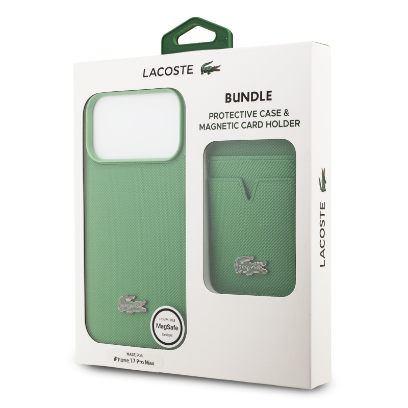 Lacoste Iconic Petit Pique MagSafe MagSafe hátlap + pénztárca iPhone 17 Pro Max-hoz Zöld