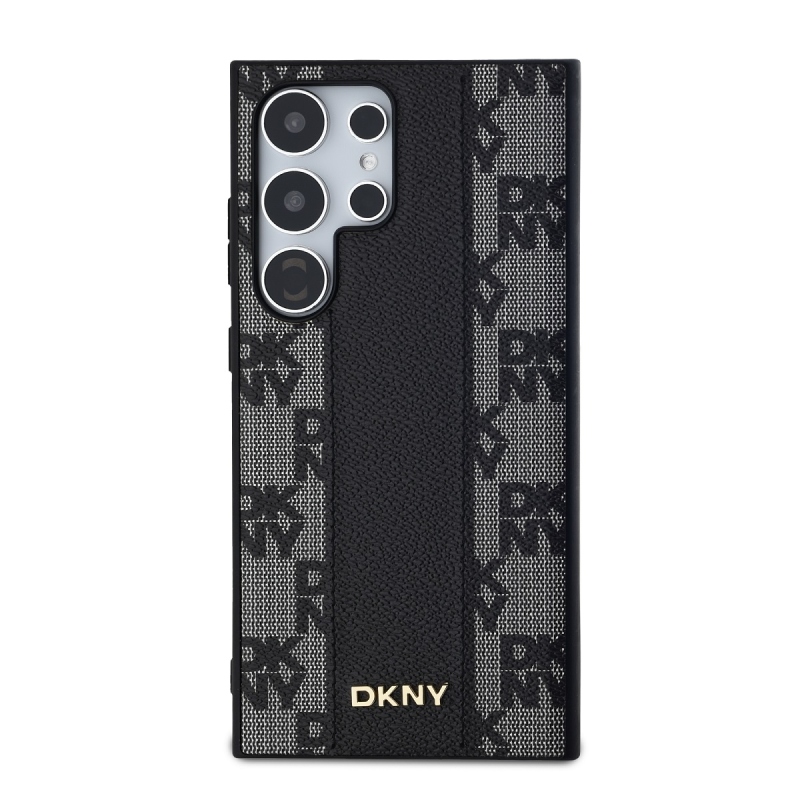 DKNY PU bőr kockás mintás Magsafe hátlap a Samsung Galaxy S24 Ultra Fekete számára