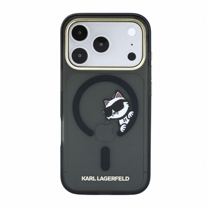 Karl Lagerfeld IML Choupette Peekaboo Magsafe hátsó tok iPhone 18 Pro Max-hoz, fekete