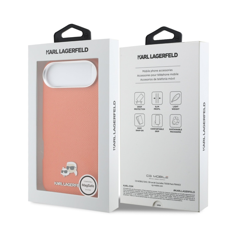 Karl Lagerfeld PU Karl és Choupette fejek Pins MagSafe hátlapi borító az iPhone Air narancssárgához