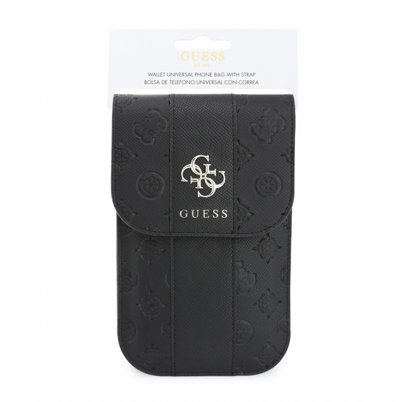Guess PU 4G Peony Stripe Metal Logo mobiltelefon-táska, fekete