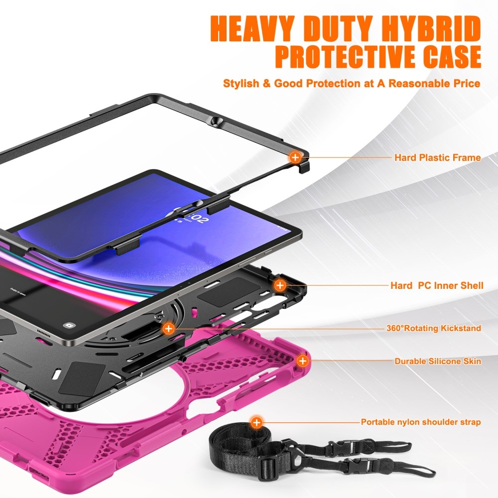 Strapabíró borítás kézi fogantyúval és pánttal Samsung Galaxy Tab S10+/S9+/S9 FE+/S8+/S7+ készülékhez - rózsaszínű