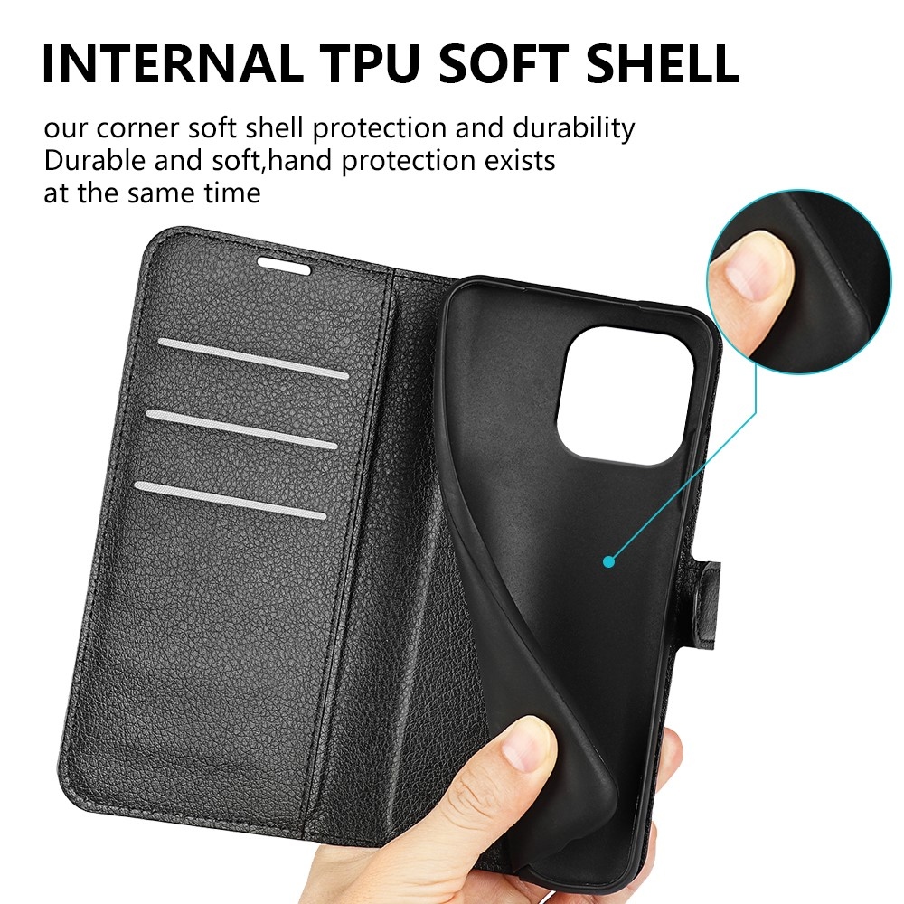 Litchi könyvtáska iPhone 15 Pro Max készülékhez - fekete