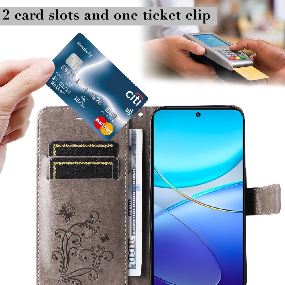 Nagy pillangó könyv tok a Vivo V40 SE 4G/5G-hez - szürke