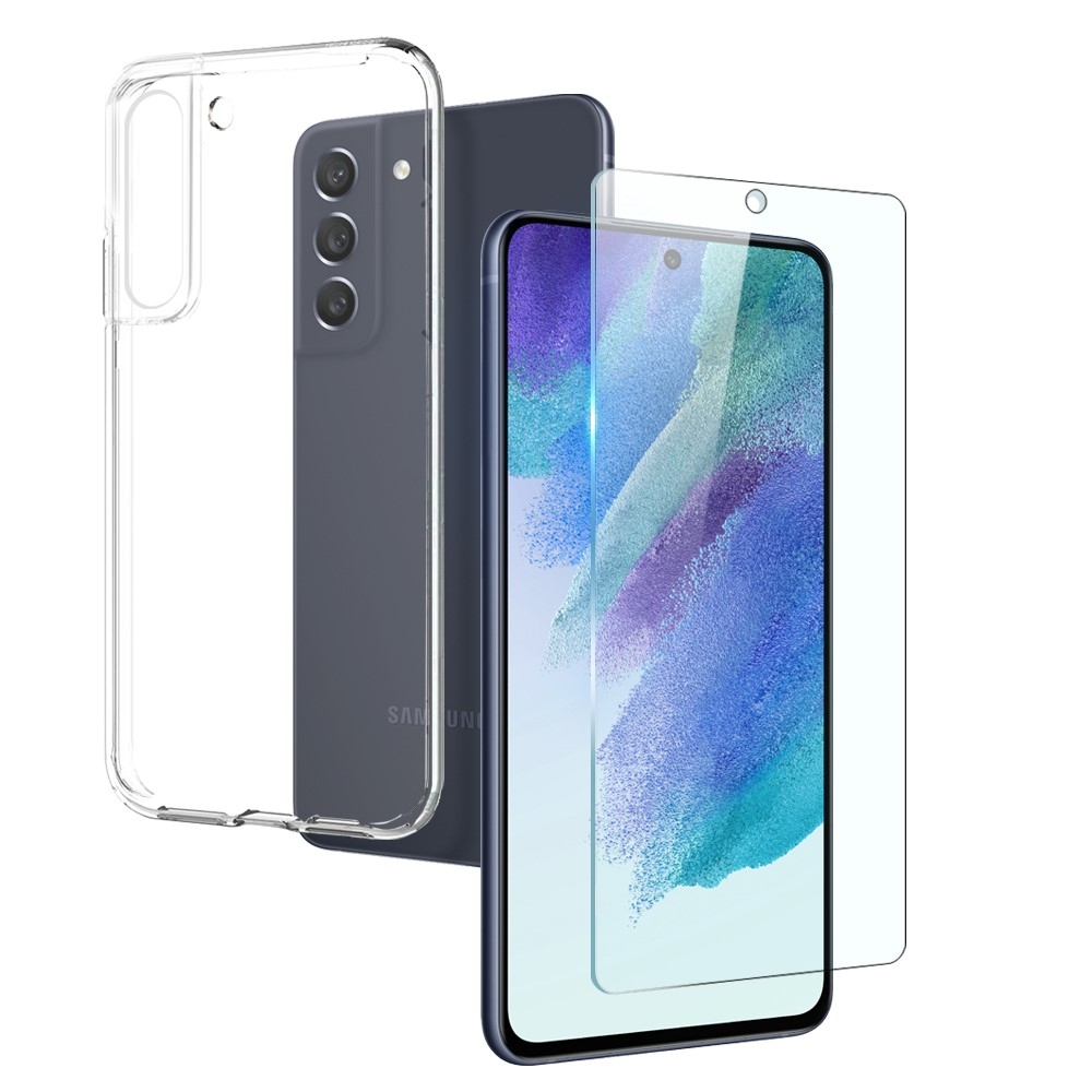 NORTHJO átlátszó zselés tok + edzett üveg Samsung Galaxy S21 FE - átlátszó