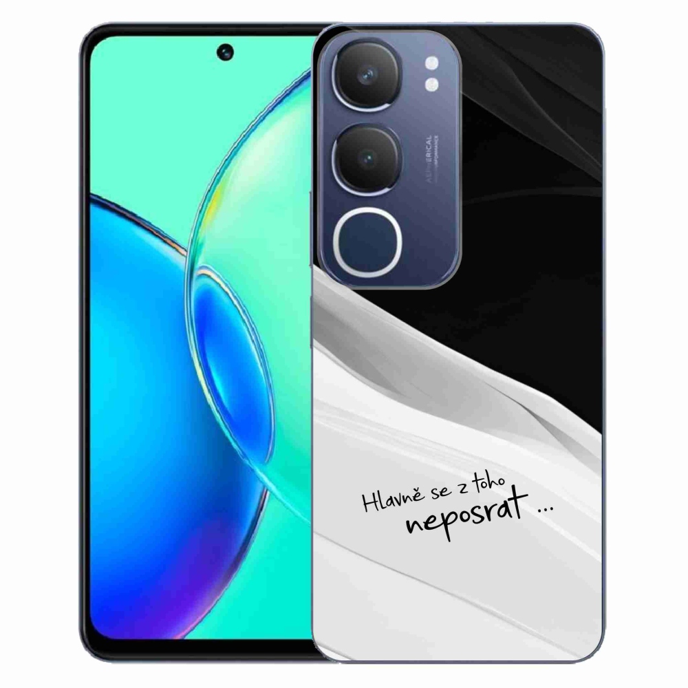 Gél borító mmCase a Vivo Y19s készülékhez - vicces szöveg 13 fehér és fekete háttérrel