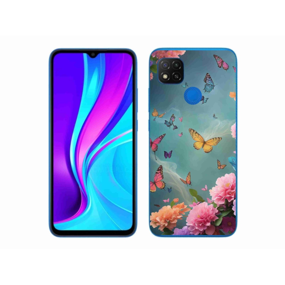 Gél borító mmCase a Xiaomi Redmi 9C-hez - színes virágok és pillangók