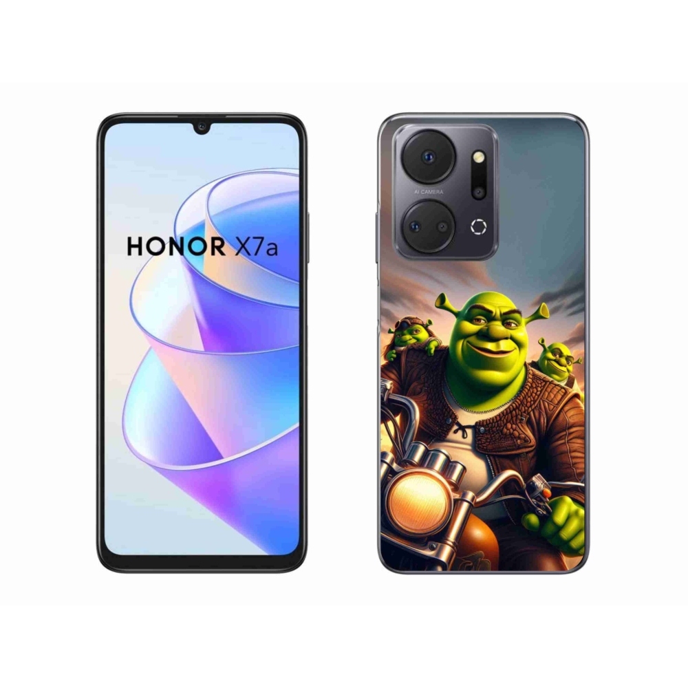 Zselés borítás mmCase a Honor X7a számára - Shrek egy motorkerékpáron