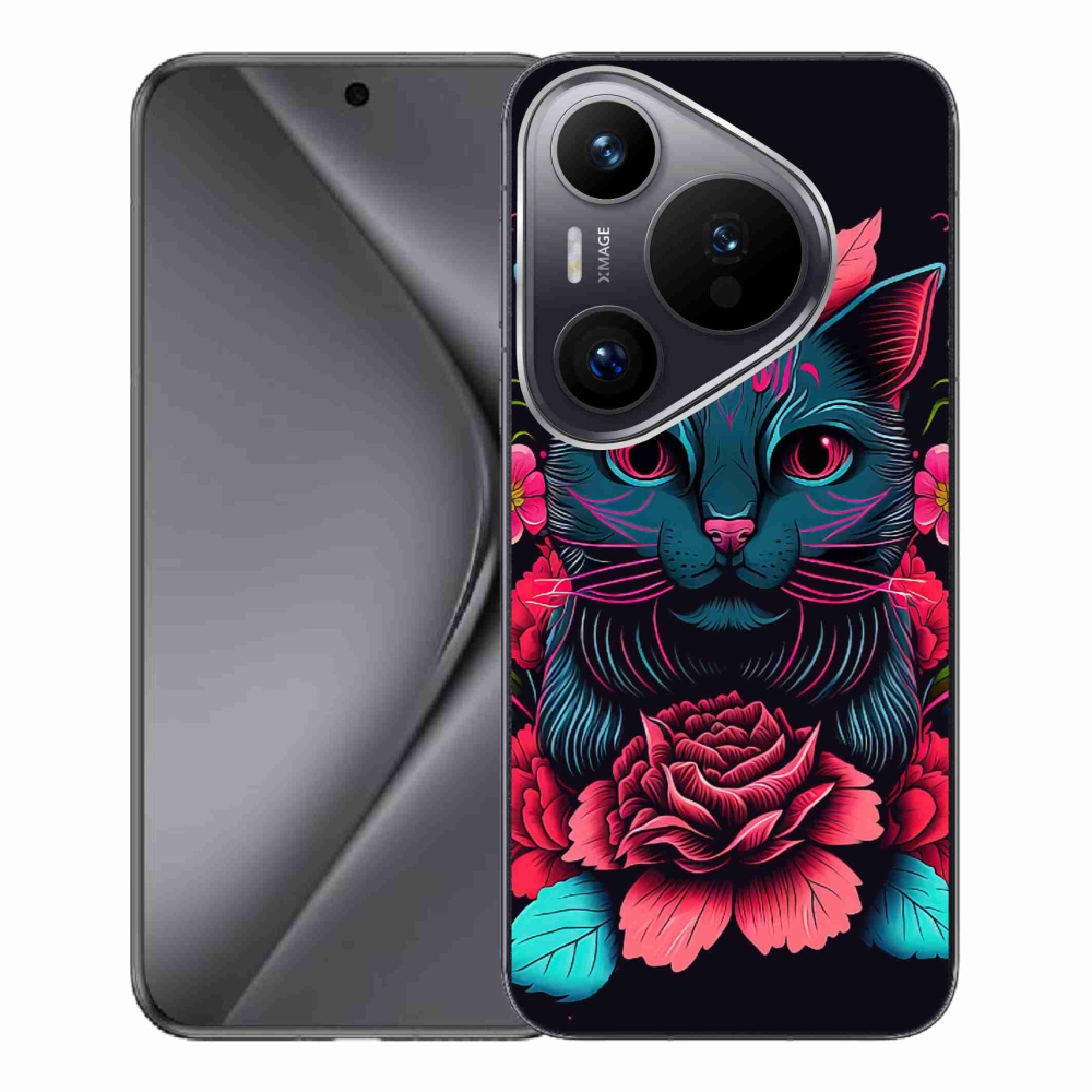 Gél borító mmCase a Huawei Pura 70 Pro számára - virágok és macska