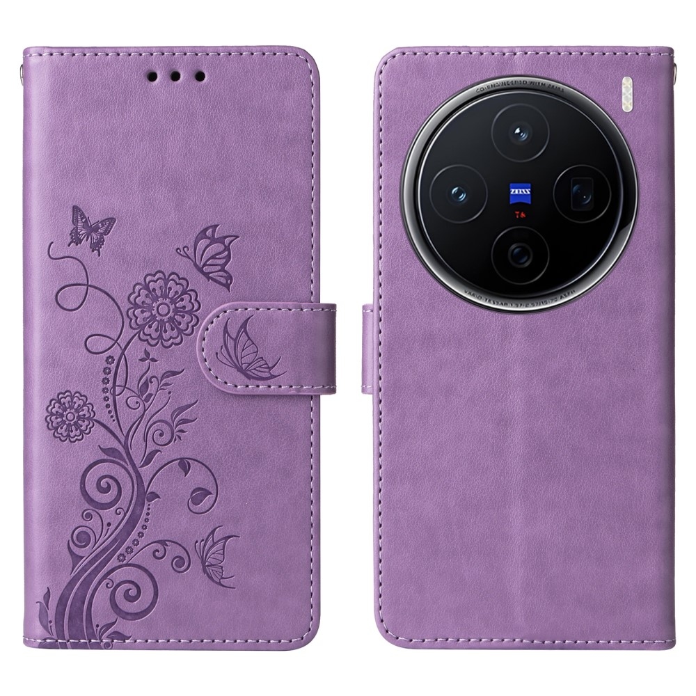 Virágos könyv tok a Vivo X200 5G-hez - lila