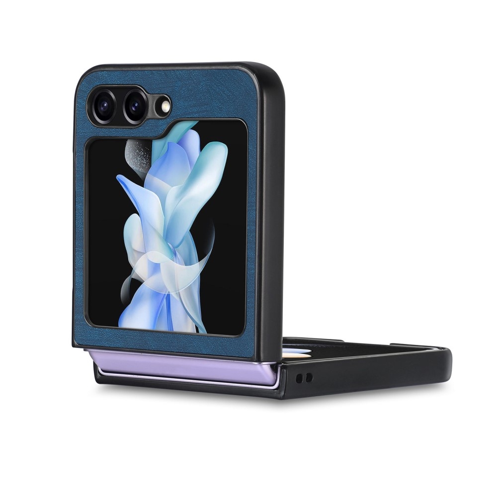 Vintage műanyag borító műbőrrel Samsung Galaxy Z Flip6 5G készülékhez - kék