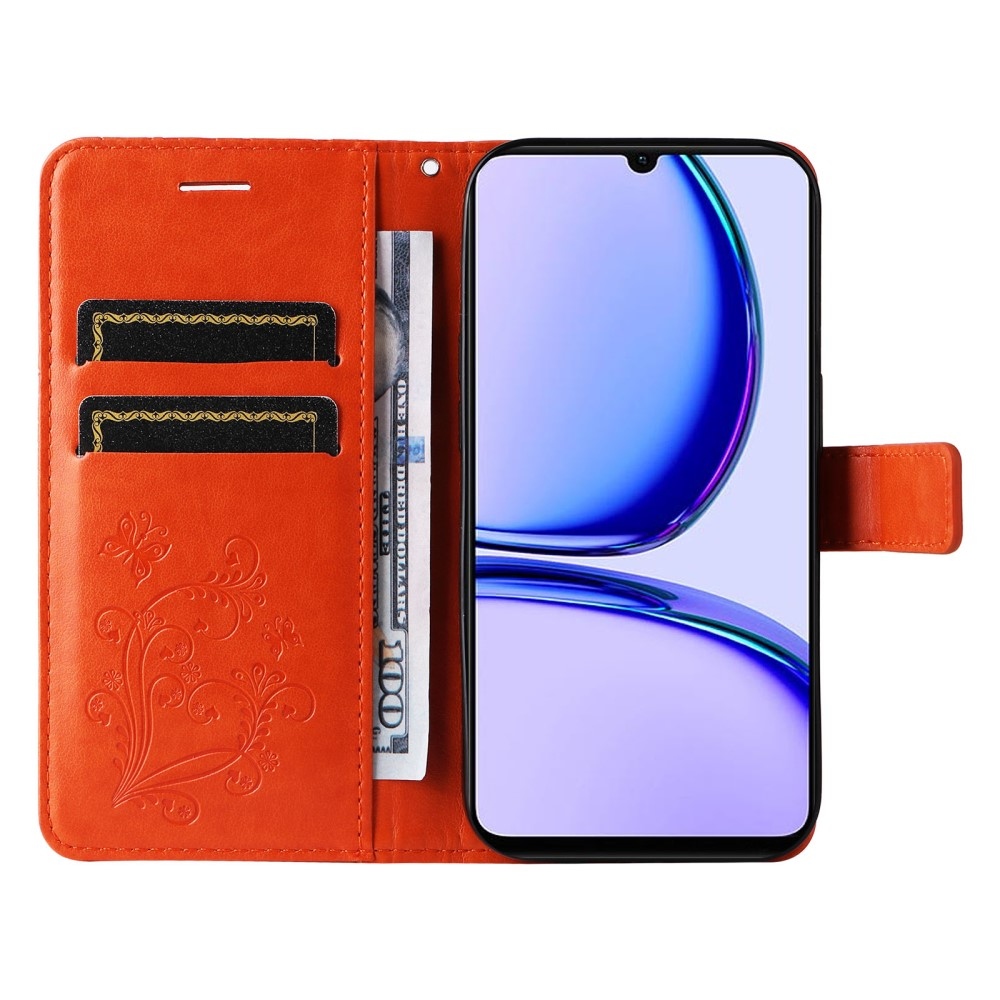 Nagy pillangó könyvtáska Realme C51/C53 készülékhez - narancssárga színben