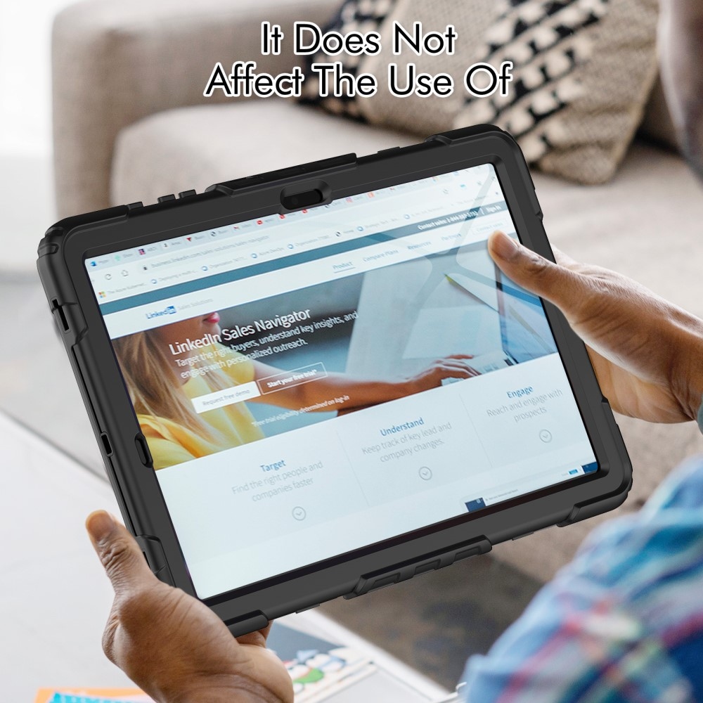 Rúgásálló borítás kézi fogantyúval Samsung Galaxy Tab S9+/Tab S10+ készülékhez - fekete