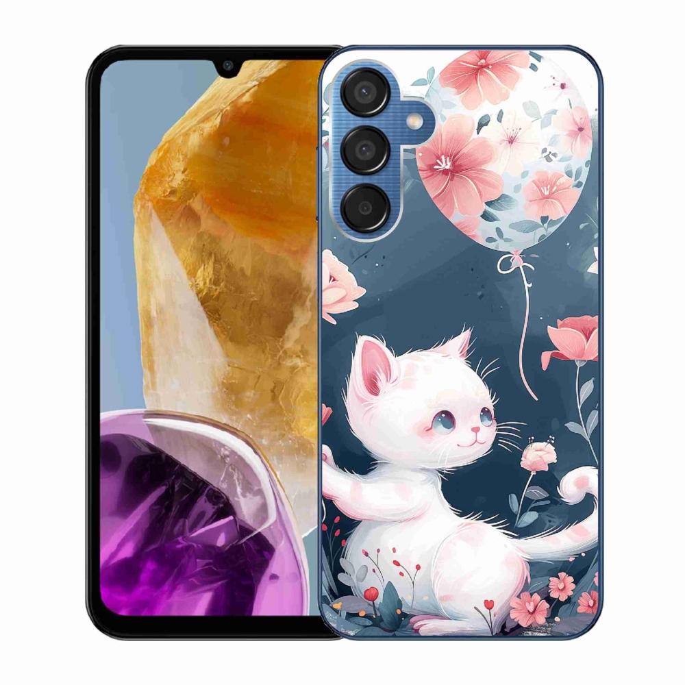 Gél borító mmCase Samsung Galaxy M15 5G - cica lufival - Samsung Galaxy M15 5G számára