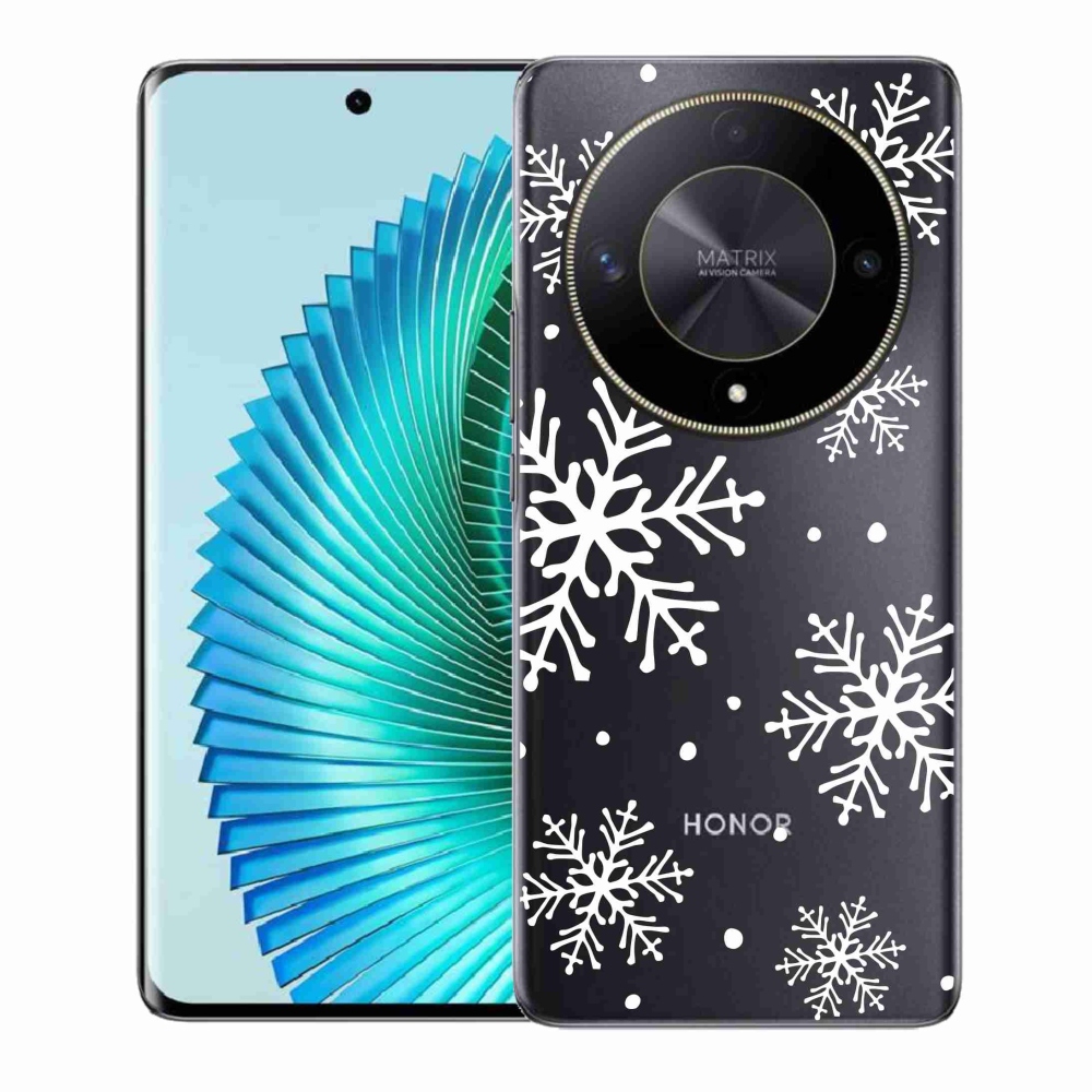 Zselés borítás mmCase a Honor Magic 6 Lite 5G készülékhez - fehér pelyhek átlátszó háttéren