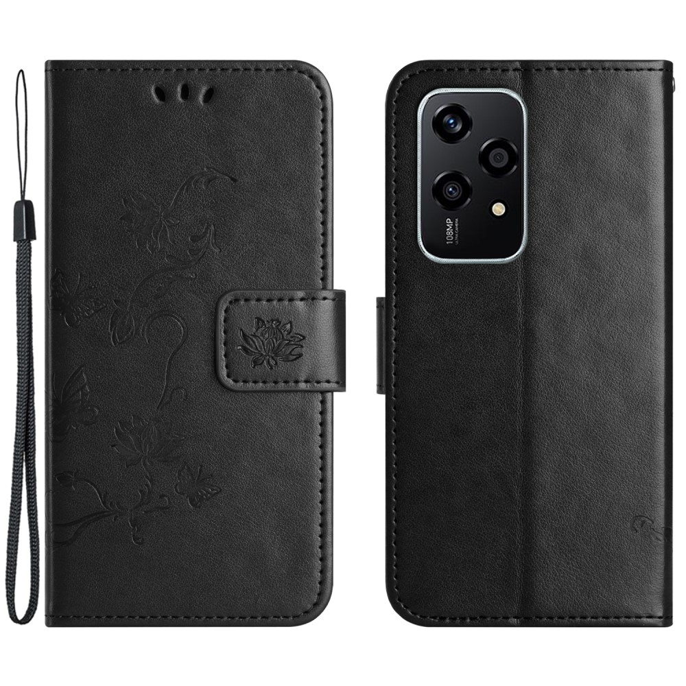 Virágos könyvtáska a Honor 200 Lite 5G-hez - fekete