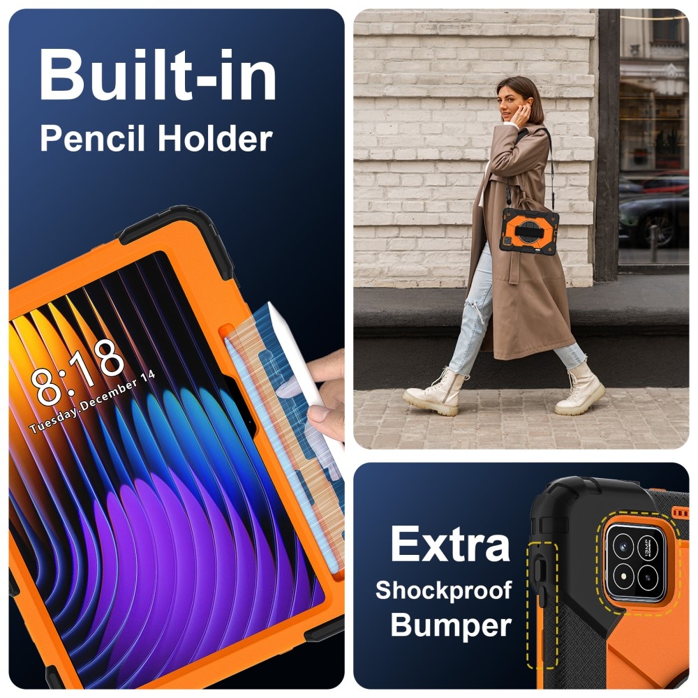 Strapabíró huzat kéztartóval és vállpánttal Xiaomi Pad 7/7 Pro-hoz - fekete/narancs