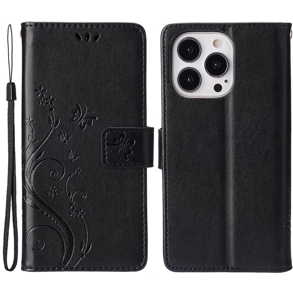 Virágok könyvtáska iPhone 15 Pro készülékhez - fekete