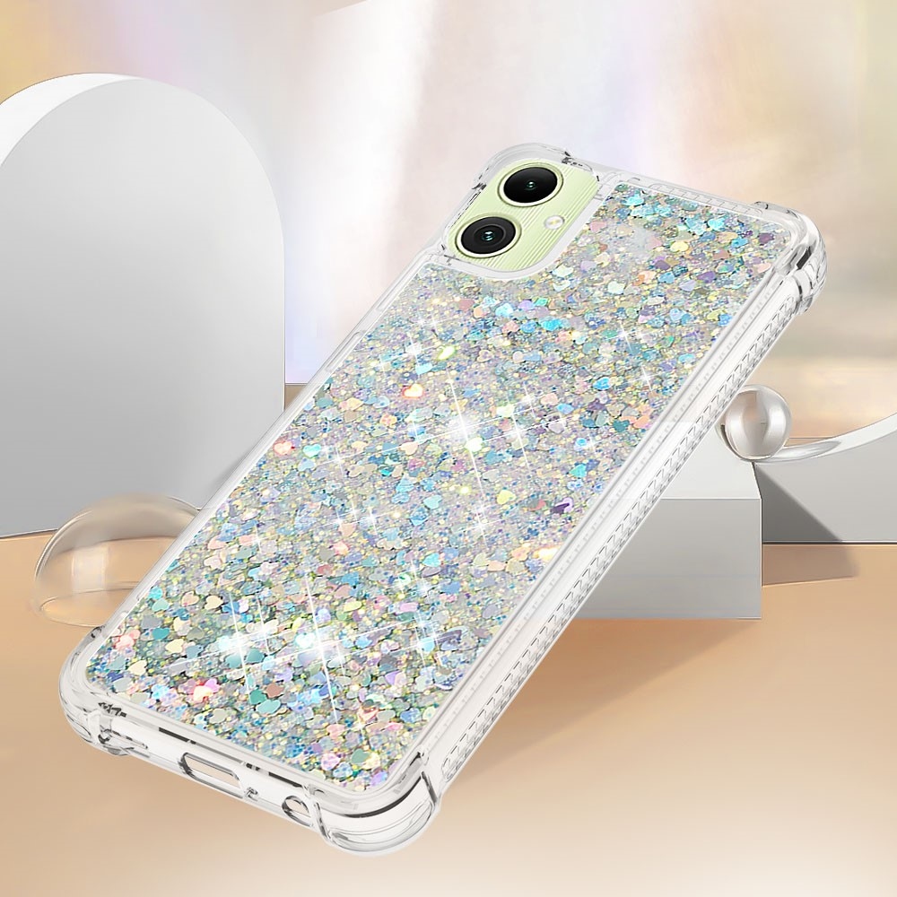 Csillogó homokóra zselés tok Samsung Galaxy A06 4G - ezüst/szív