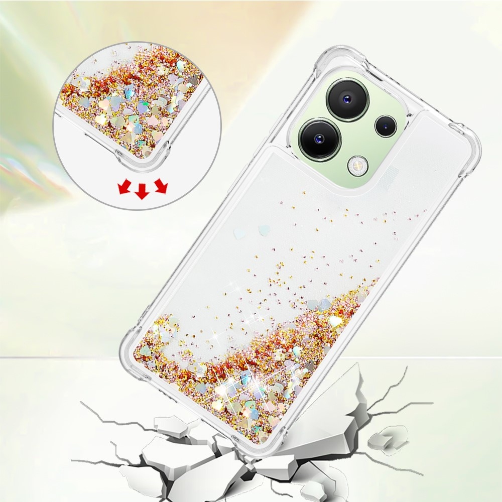 Glitter zselés homokóra tok Xiaomi Redmi Note 13-hoz - arany/szív