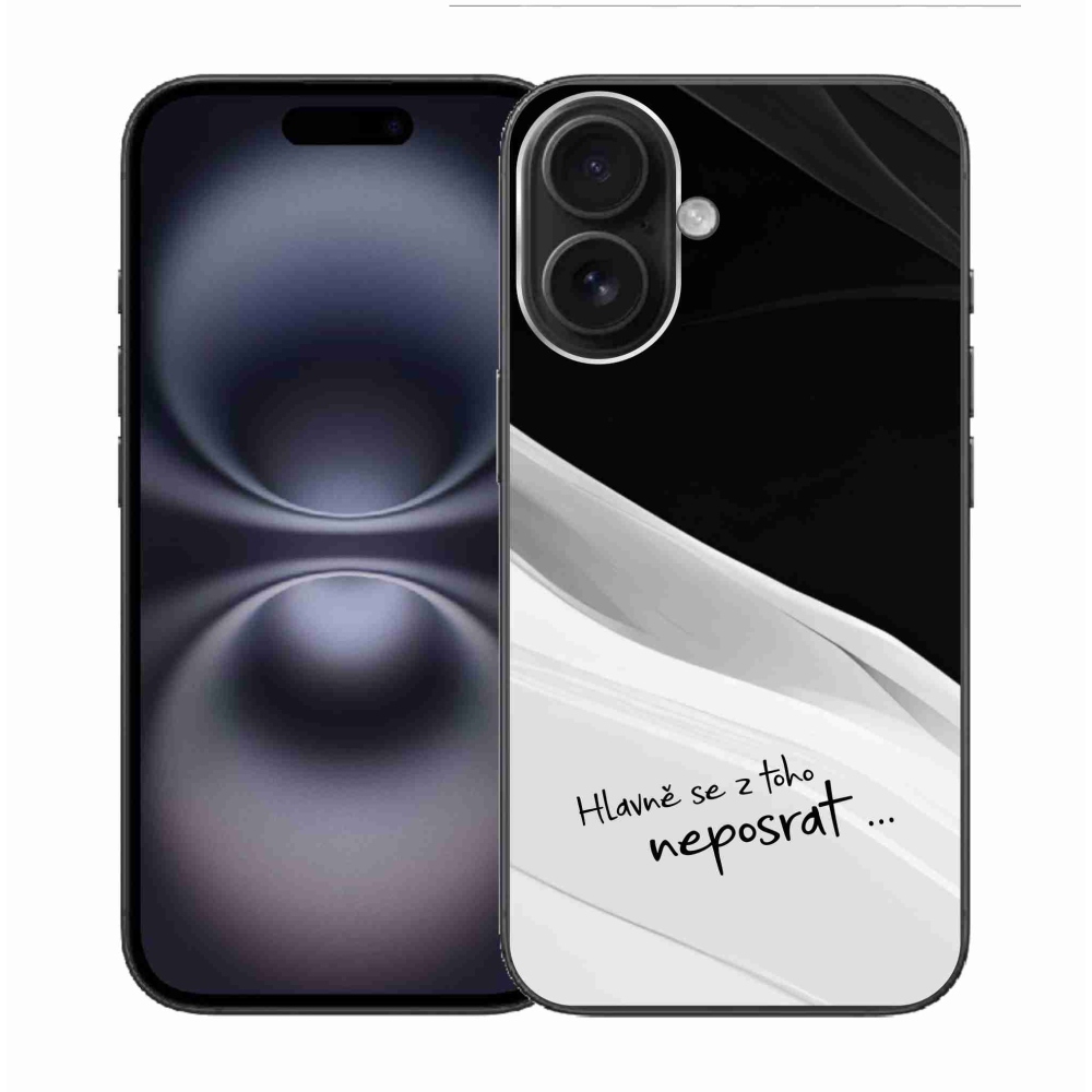 Gél borító mmCase iPhone 16-hoz - vicces szöveg 13 fehér és fekete háttérrel