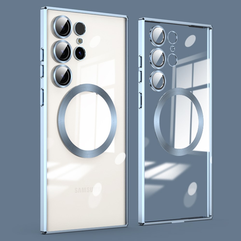 Átlátszó tok kameravédelemmel és MagSafe támogatással Samsung Galaxy S23 Ultra készülékhez - kék