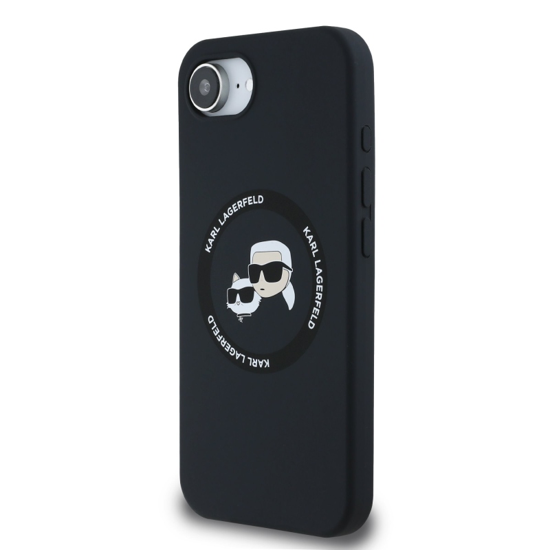 Karl Lagerfeld Liquid Silicone K&CH Heads MagSafe hátlapi borító iPhone 16e/17e készülékhez Fekete