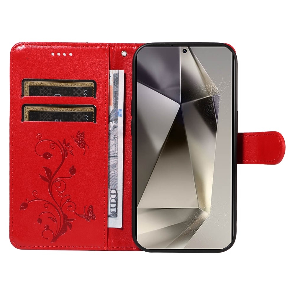 Pillangók könyv tok Samsung Galaxy S25 Ultra készülékhez - piros