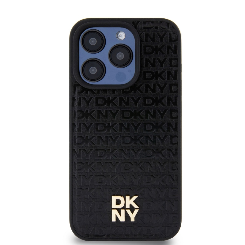 DKNY PU bőr Ismétlődő mintás Stack Logo Magsafe hátlap iPhone 13 Pro Fekete