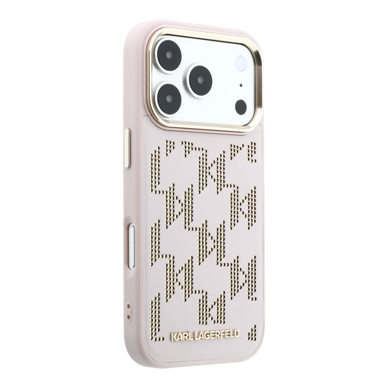 Karl Lagerfeld PU perforált Monogram MagSafe hátlap az iPhone 17 Pro-hoz, rózsaszín