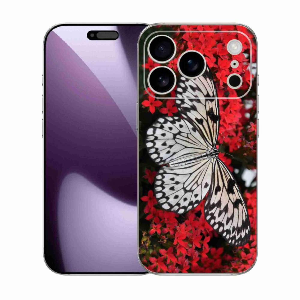 Zselés borítás mmCase iPhone 17 Pro készülékhez - fekete-fehér pillangó 1