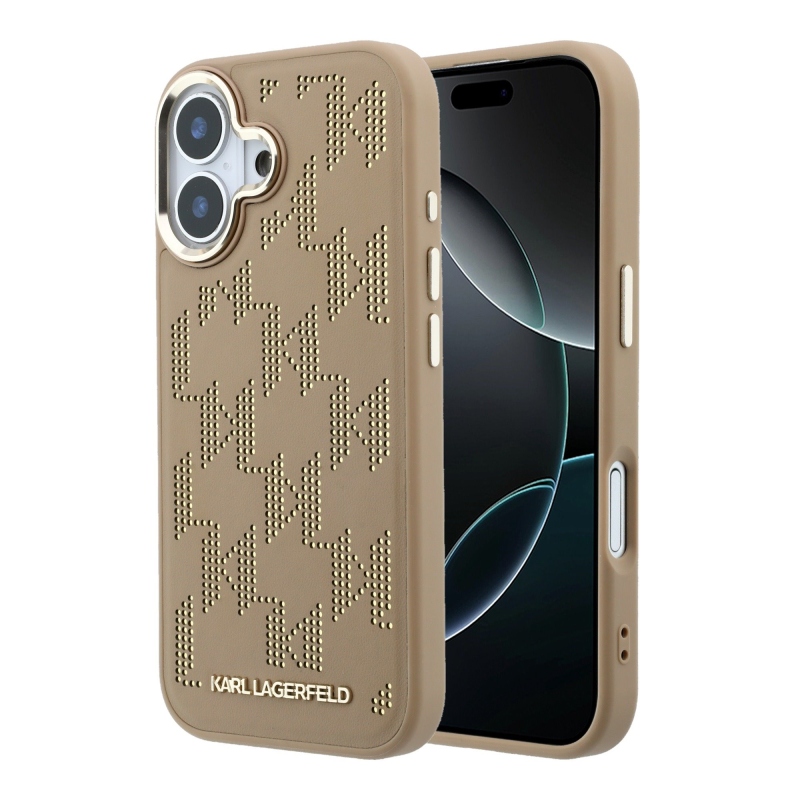 Karl Lagerfeld PU perforált Monogram MagSafe hátlap az iPhone 17-hez, bézs színben